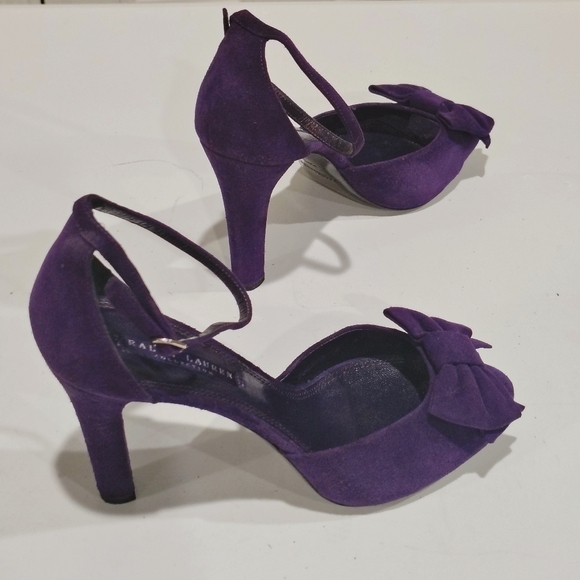 Ralph Lauren CollectionPurple Suede Ankle Strap Platform Heels with Bow Size 9